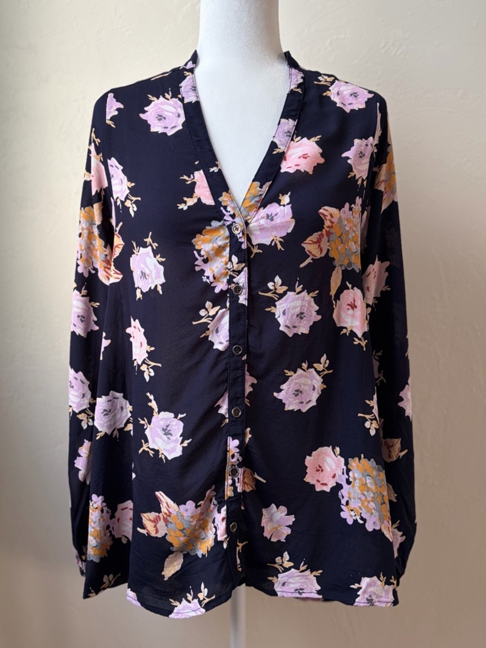 Free People Julia Printed Blouse Oversized Floral Boho Rayon High Low Top XS - Picture 3 of 10